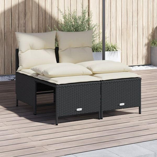 vidaXL 4-teilig Garten-Sofagarnitur mit Kissen Schwarz Poly Rattan, 368371