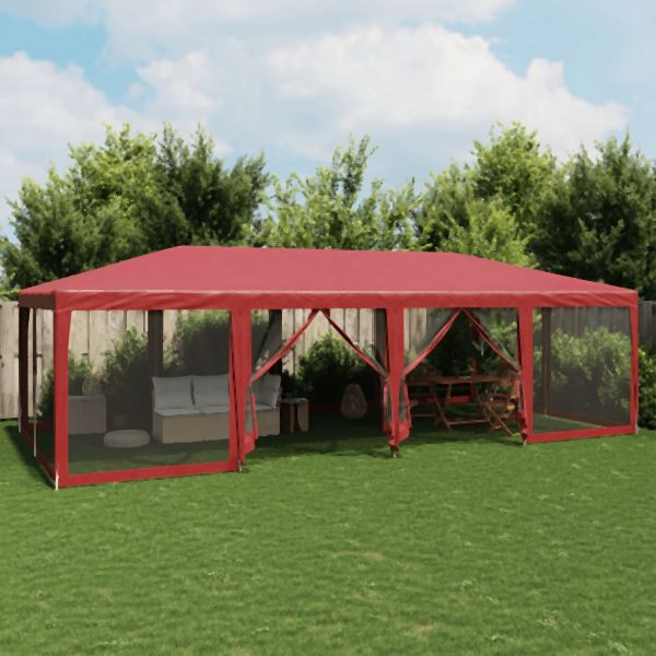 vidaXL Partyzelt mit 12 Mesh-Seitenteilen Rot 8x4 m HDPE, 4010075