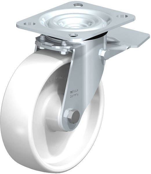 Blickle L-PPN 125R-ST Stahlblech-Lenkrolle, mittelschwere Ausführung, mit Anschraubplatte & Feststeller, Polypropylen, Weiß, 762802