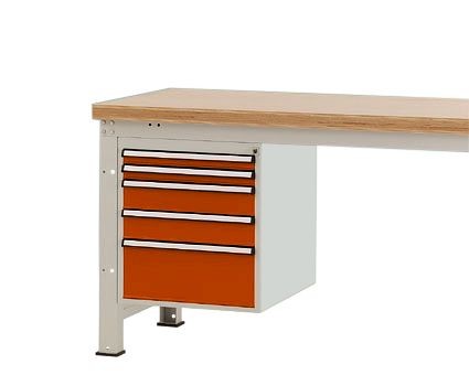 Manuflex Gehäuse-Unterbau PROFI, Nutzhöhe 500 mm mit 5 Schubfächern, für Werkbanktiefe 700 mm, Rotorange, ZB4881.2001