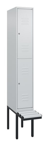 C+P Doppelstöckiger Spind Classic PLUS, 2120x300x815mm, 7035/7035, Zylinderschlösser, mit Untergestell und schwebender Sitzfläche, 0803407-10 S10024
