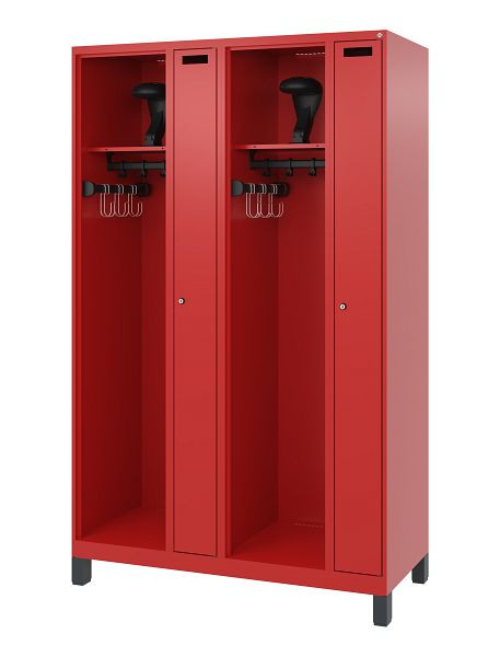 C+P Feuerwehrspind Evolo, Modell KOMBI, 4 Abteile, H1950xB1200xT500 mm, Feuerrot, Füße, 0494015-24 S10008