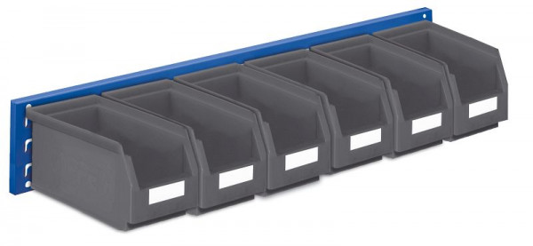 Kappes RasterPlan Wandschiene Schlitzplatte Set 11, L 920 mm x H 140 mm, RAL 5010, 6 x Lagersichtkästen Größe 5, 4202.02.5421