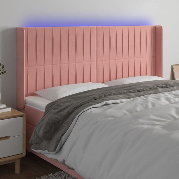 vidaXL LED Kopfteil Rosa 203x16x118/128 cm Samt, 3124357