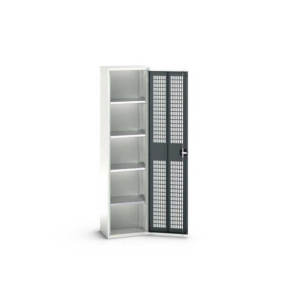 bott verso Flügeltürschrank mit Belüftung, mit 4 Fachböden, BxTxH: 525 x 350 x 2000 mm, Lichtgrau / Anthrazitgrau, 16926713.19