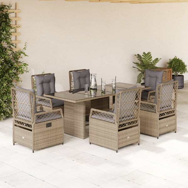 vidaXL 7-teilig Garten-Essgruppe mit Kissen Beige Poly Rattan, 3262932