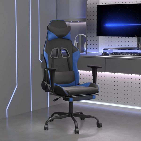 vidaXL Gaming-Stuhl mit Massage & Fußstütze Schwarz & Blau Kunstleder, 345411