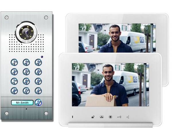 Anthell Electronics 1-Familien PIN-Code Farb-Video-Sprechanlage Set mit Bildspeicher, mit 2X 7" Monitor, CK1-690S1-2