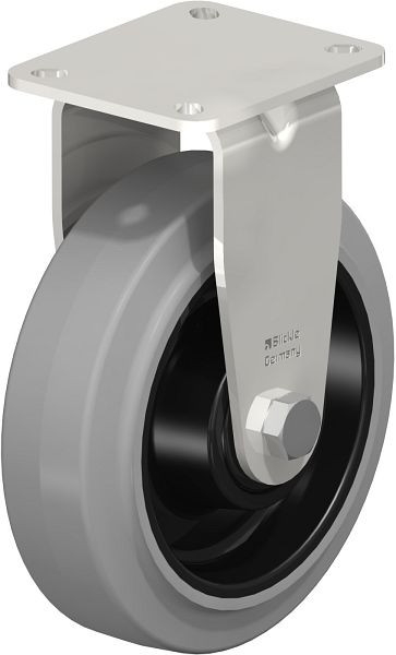 Blickle BX-POEV 160XKA-1-SG Edelstahl-Bockrolle mit Anschraubplatte, Elastik-Vollgummi, Grau, 853642