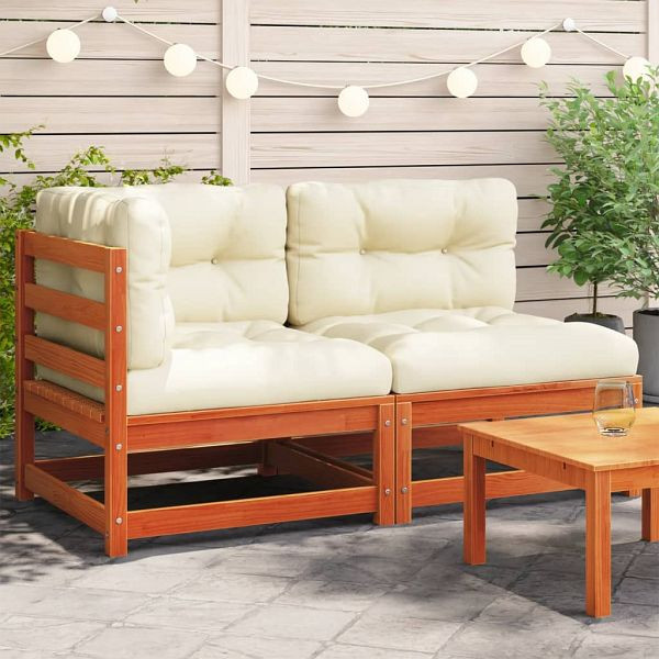 vidaXL Gartensofa mit Kissen 2-Sitzer Wachsbraun Massivholz Kiefer, 838122