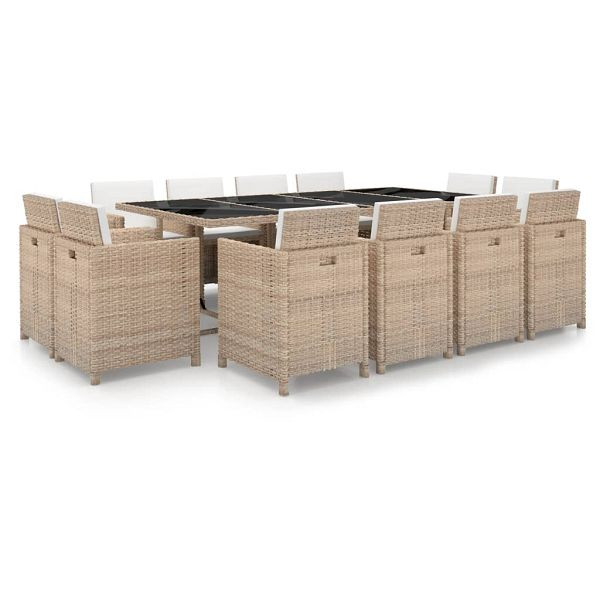 vidaXL 13-teilig Garten-Essgruppe mit Auflagen Poly Rattan Beige, 42553