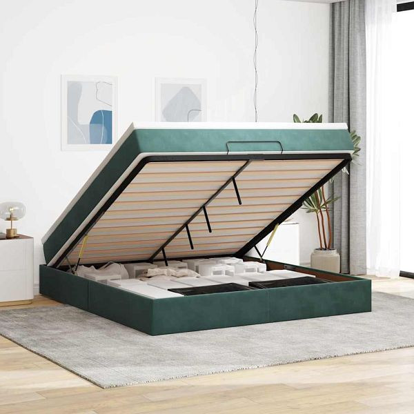 vidaXL Ottoman-Bett mit Matratze Dunkelgrün 160x200 cm Samt, 3311198