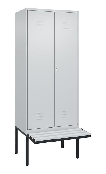C+P Umkleidespind Classic PLUS SW, 2 Abteile, 2120x800x815mm, 7035/7035, Zylinderschloss, Untergestell & Sitzfläche, 0800427-22 S10024