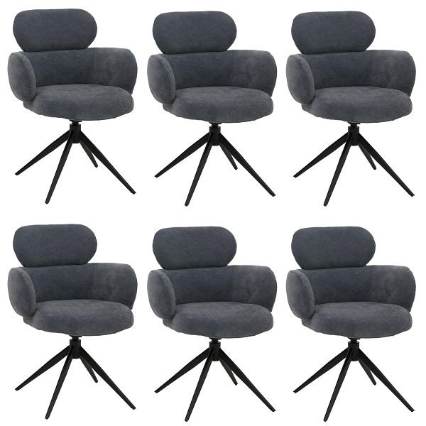 Mendler 6er-Set Esszimmerstuhl HWC-O77, Küchenstuhl Stuhl, drehbar Auto-Return, Stoff (310g/m²) Chenille, Angaben zur Textilprüfung, grau-blau, 6x139264