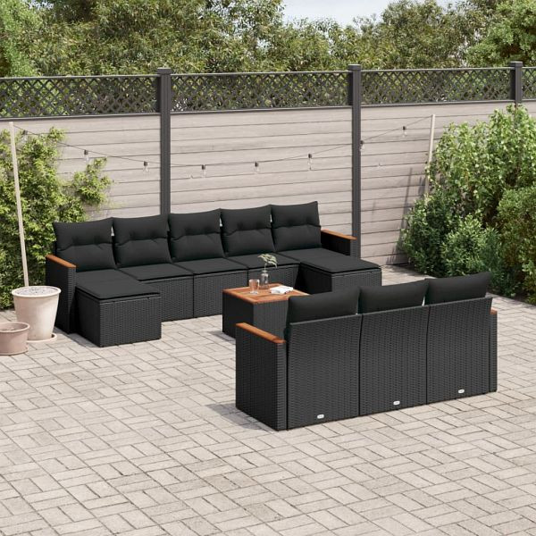 vidaXL 11-teilig Garten-Sofagarnitur mit Kissen Schwarz Poly Rattan, 3226419