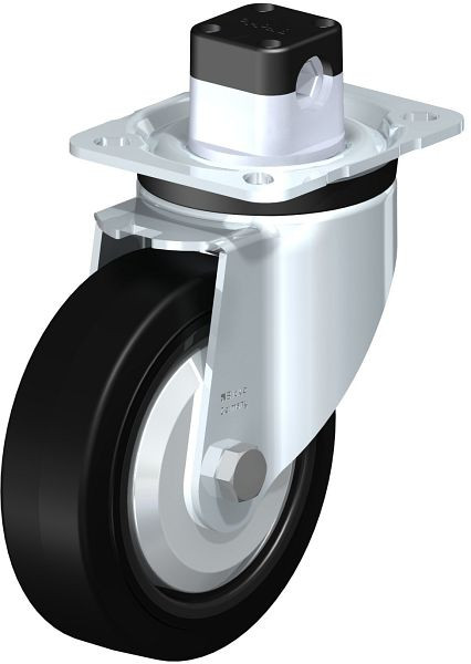 Blickle LK-POEV 125R-1-CS11-FA Stahlblech-Lenkrolle, schwere Ausführung, mit Anschraubplatte & Zentralfeststeller, Elastik-Vollgummi, Schwarz, 851085