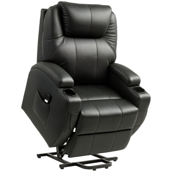 HOMCOM Fernsehsessel mit Aufstehhilfe Elektrisch Relaxsessel mit Liegefunktion, TV-Sessel mit Becherhalter, Seitentasche und Fernbedienung, 700-020V01BK