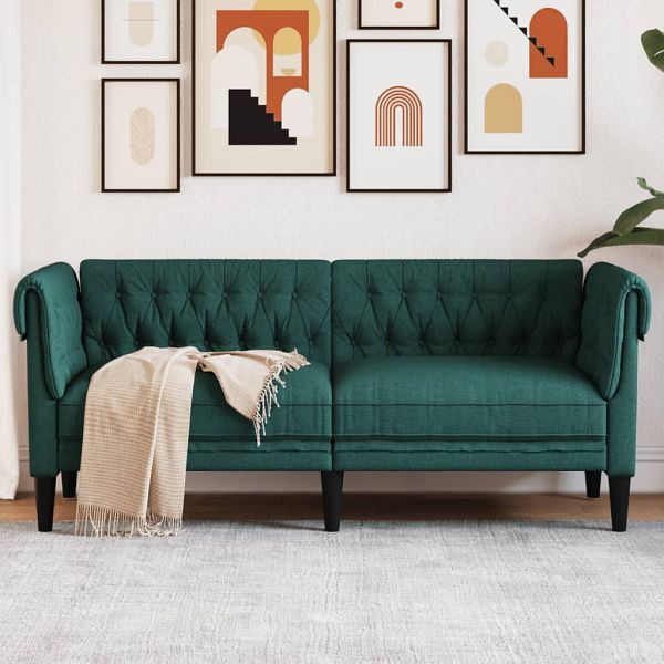 vidaXL Chesterfield-Sofa 2-Sitzer Dunkelgrün Stoff, 372551