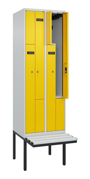 C+P Z-Spind Evolo PLUS, Bank, 4 Fächer, 2120x600x815mm, 7035/1023, Zylinderschloss, Material Sitzfläche Kunststoff, 0490437-204 S10077