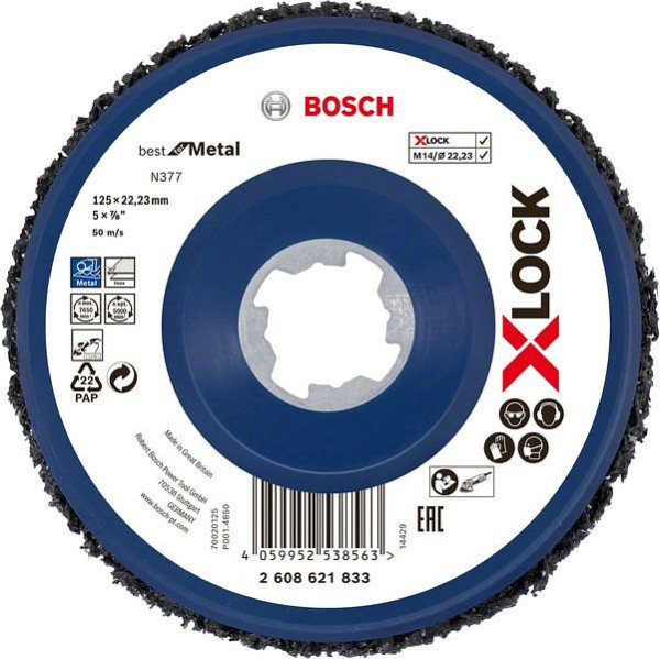 Bosch X-LOCK N377 Reinigungsscheibe Metall, 125mm, 22,23 mm X-LOCK, 125 mm, 22,23 mm, SiC, VE: 5 Stück, 2608621833