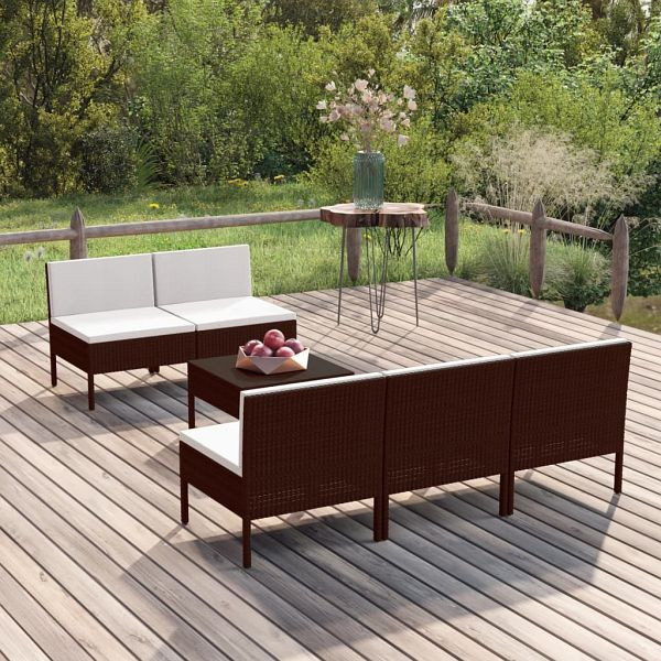 vidaXL 6-teilig Garten-Lounge-Set mit Auflagen Poly Rattan Braun, 3094319