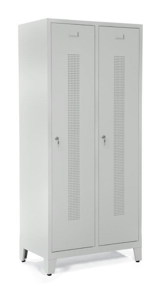 Deskin Garderobenspind SYSTEM SP1 mit Füßen, Korpus und Türen Lichtgrau RAL 7035, H 1800 x B 800 x T 500 mm, Zylinderschloss, 330871