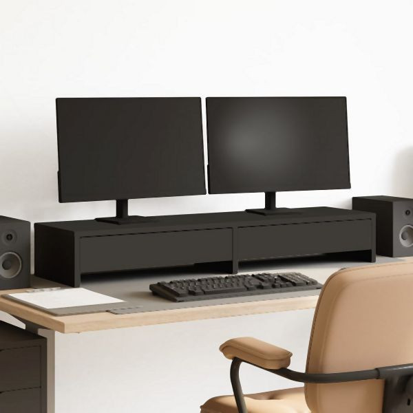 vidaXL Monitorständer mit Schubladen Schwarz 100x27x15 Holzwerkstoff, 854671