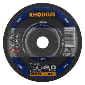 Rhodius PROline FT33 Freihandtrennscheibe, Durchmesser [mm]: 150, Stärke [mm]: 2, Bohrung [mm]: 22.23, VE: 25 Stück, 200782