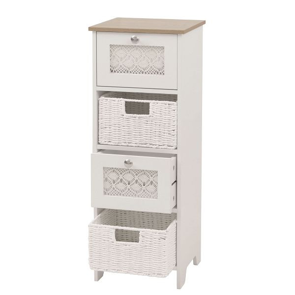 Mendler Kommode HWC-O75, Schubladenschrank, 4 Schubfächer Korbschubladen Holz Melamin 82x30x30cm, natur-weiß, 139348