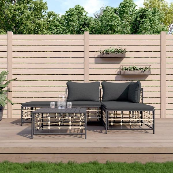 vidaXL 5-teilig Garten-Lounge-Set mit Kissen Anthrazit Poly Rattan, 3186729
