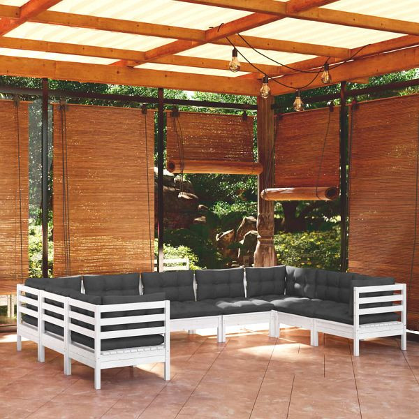 vidaXL 9-teilig Garten-Lounge-Set mit Kissen Weiß Kiefernholz, 3097320