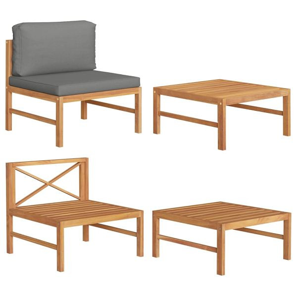 vidaXL 2-tlg. Garten-Lounge-Set mit Dunkelgrauen Kissen Teakholz, 316117