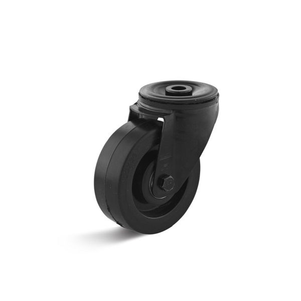 Torwegge Elastik-Vollgummi Lenkrolle, Tragfähigkeit 150 kg, Rad-Ø 100 mm, Radbreite 36 mm, Bauhöhe Gehäuse 74 mm, Gesamtbauhöhe 124 mm, 0049122