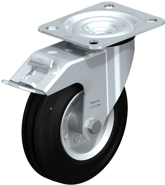 Blickle LE-VE 125R-FI-EL Stahlblech-Lenkrolle mit Anschraubplatte & Feststeller, Vollgummi, Schwarz, 483149