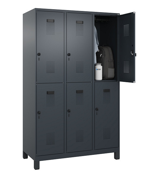 C+P Doppelstöckiger Spind Evolo PLUS, mit Füßen, 6 Fächer, 1950x1200x500mm, 701, RAL 7016 Anthrazitgrau, Drehriegel, 049310-32 S10016