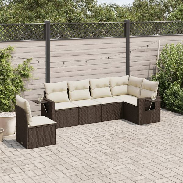 vidaXL 6-teilig Garten-Sofagarnitur mit Kissen Braun Poly Rattan, 3220232