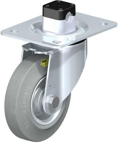 Blickle LK-RD 125R-3-CS11-VLI Stahlblech-Lenkrolle, schwere Ausführung, mit Anschraubplatte & Zentralfeststeller, Zweikomponenten-Vollgummi, Grau, 850029