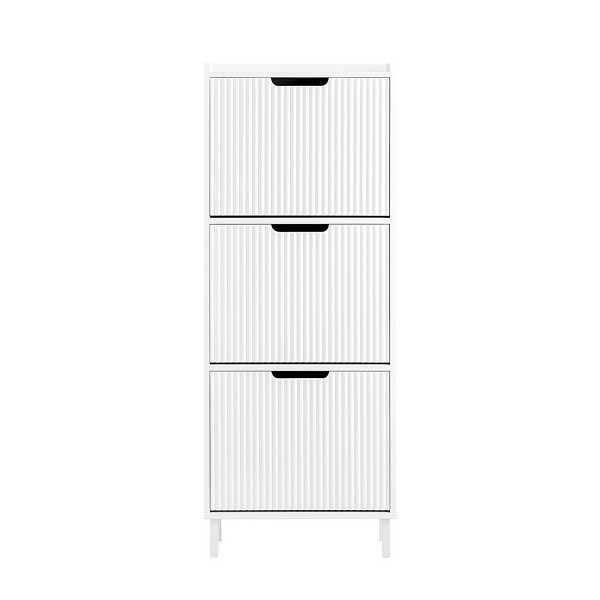 SoBuy Schuhschrank mit 3 Türen Weiß 50x19x130 cm, Modern, FSR177-H-W