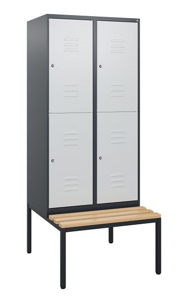C+P Doppelstöckiger Spind Classic PLUS, 2 Abteile, 1950x800x815mm, 7016/7035, Zylinderschlösser, Buche-Sitzleisten, Sitzfläche, 0803505-22 S10037