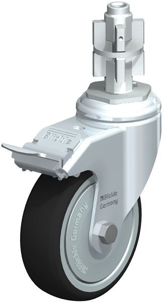 Blickle LKRA-PATH 101K-11-FI-FK-E15 Apparate-Lenkrolle mit Expander & Feststeller, Thermoplastisches Polyurethan, Grau, 848804