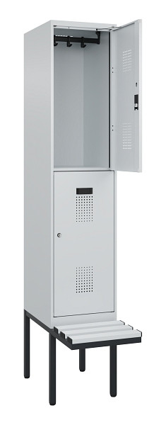 C+P Doppelstock-Spind Evolo PLUS, Bank, 2 Fächer, 2120x400x815mm, 7035/7035, Zylinderschloss, Sitzfläche Kunststoff, 0493407-12 S10121