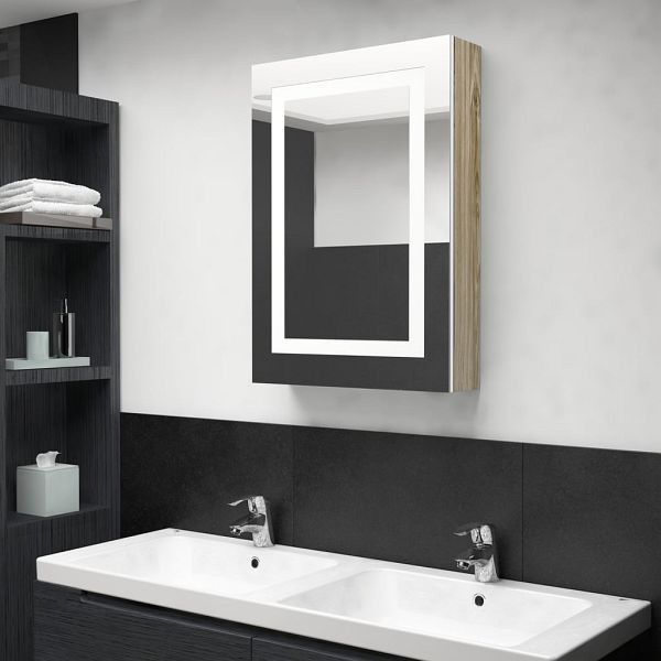 vidaXL LED-Spiegelschrank fürs Bad Weiß und Eichen-Optik 50x13x70 cm, 326493
