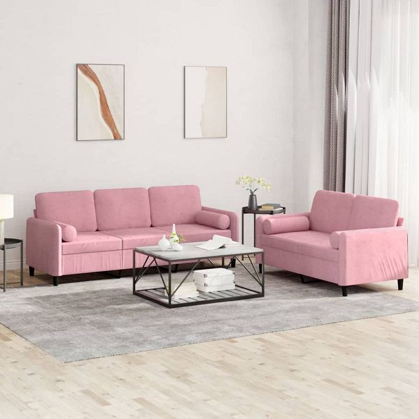 vidaXL 2-tlg. Sofagarnitur mit Kissen Rosa Samt, 3202037