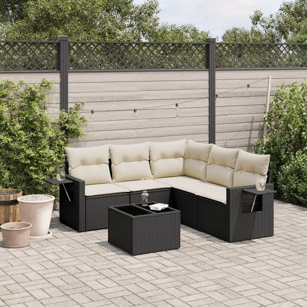 vidaXL 6-teilig Garten-Sofagarnitur mit Kissen Schwarz Poly Rattan, 3220155