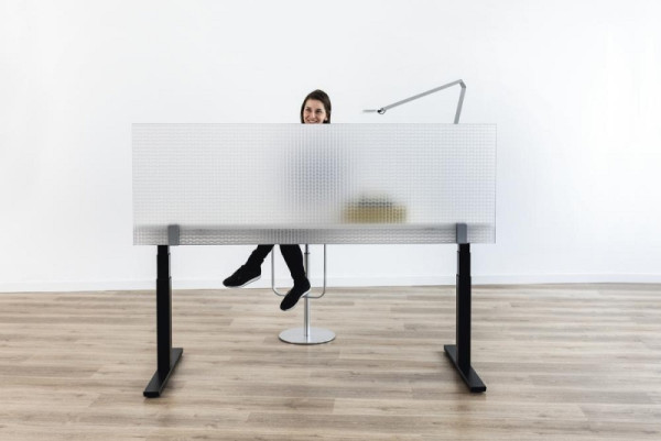 Deskin Lichtdurchlässige Tischabtrennung PET, satiniert, Transparent, 1600 x 27 x 600 mm, 346577