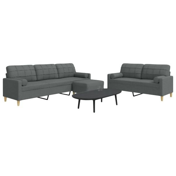 vidaXL 3-tlg. Sofagarnitur mit Fußhocker & Dekokissen Dunkelgrau Stoff, 3278344