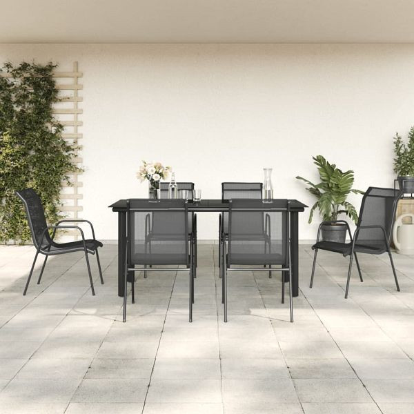 vidaXL 7-teilig Garten-Essgruppe Schwarz Stahl und Textilene, 3200695