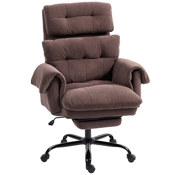 HOMCOM Bürostuhl mit verstellbarer Rückenlehne, rollbarer Polsterstuhl, Polstersessel, höhenverstellbar, Stahl, Braun, 921-874V00CF