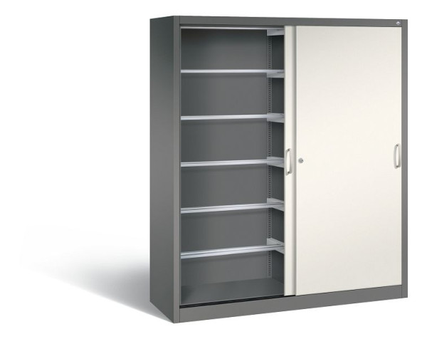 C+P Schiebetürenschrank Acurado, H1950xB1600xT500mm, Farbe: Vulkangrau / Perlweiß, Bügelgriff, 2150-60 S10025