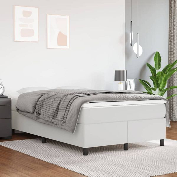 vidaXL Boxspringbett mit Matratze Weiß 120x200 cm Kunstleder, 3144597